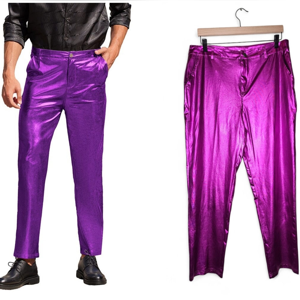 Coofandy Metallic Shiny Pants in Purple Size L